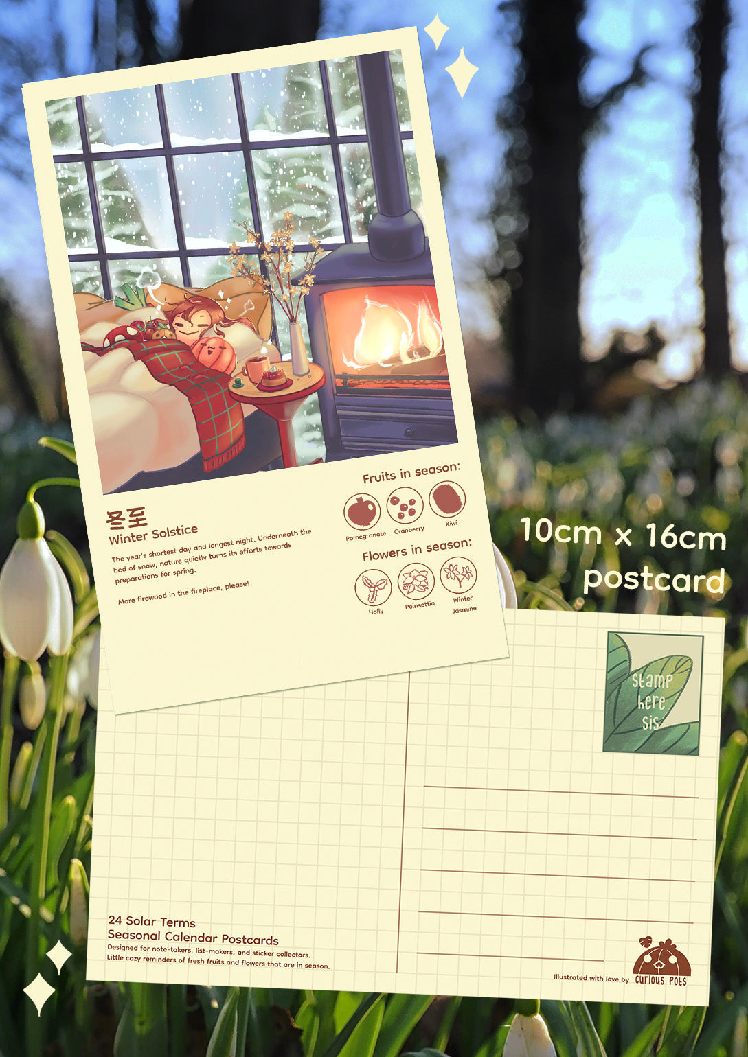 Layla Postcard - Cozy in Bed during a Snowy Day