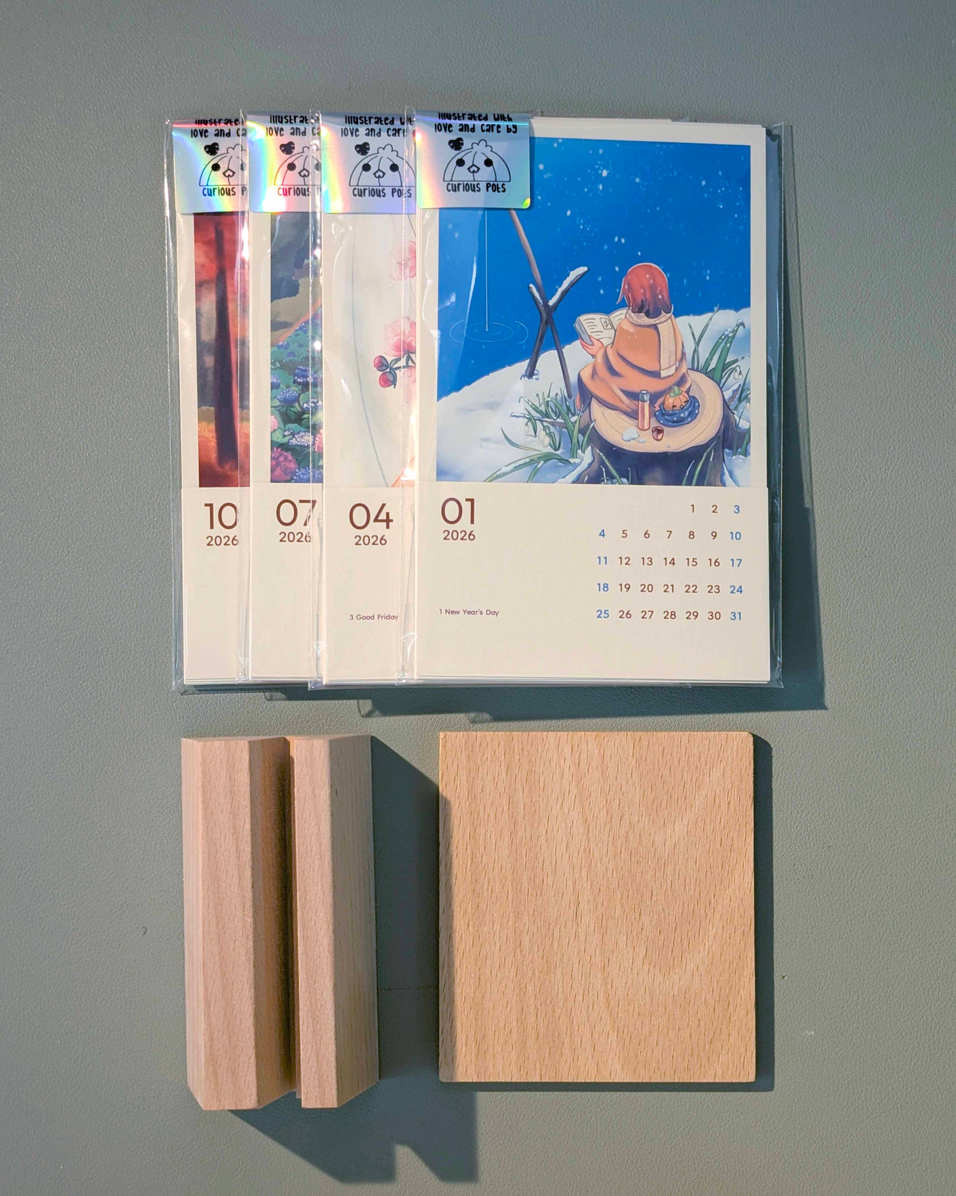 24 Solar Terms 2026 Calendar with wooden stand and postcards