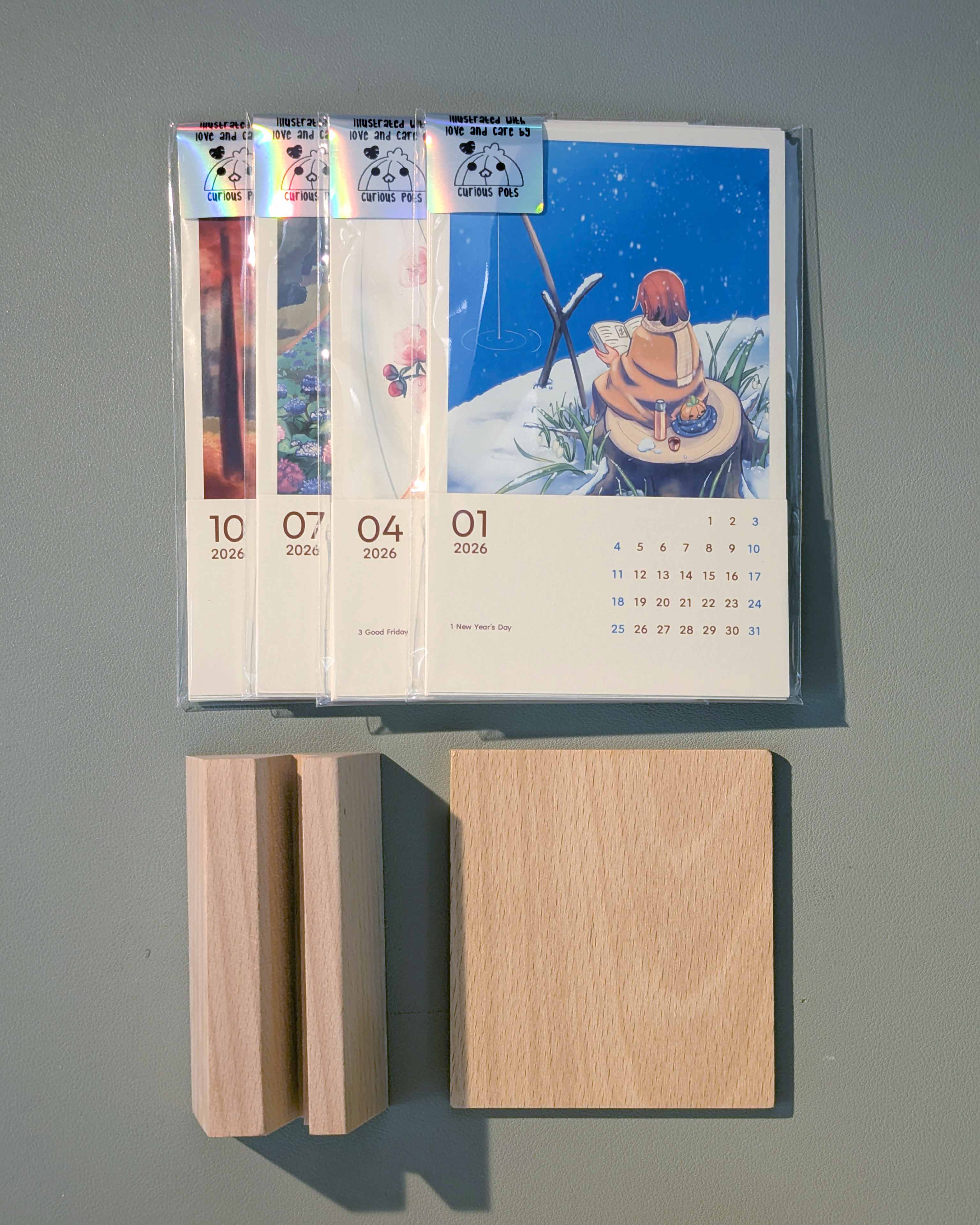 24 Solar Terms 2026 Calendar with wooden stand and postcards